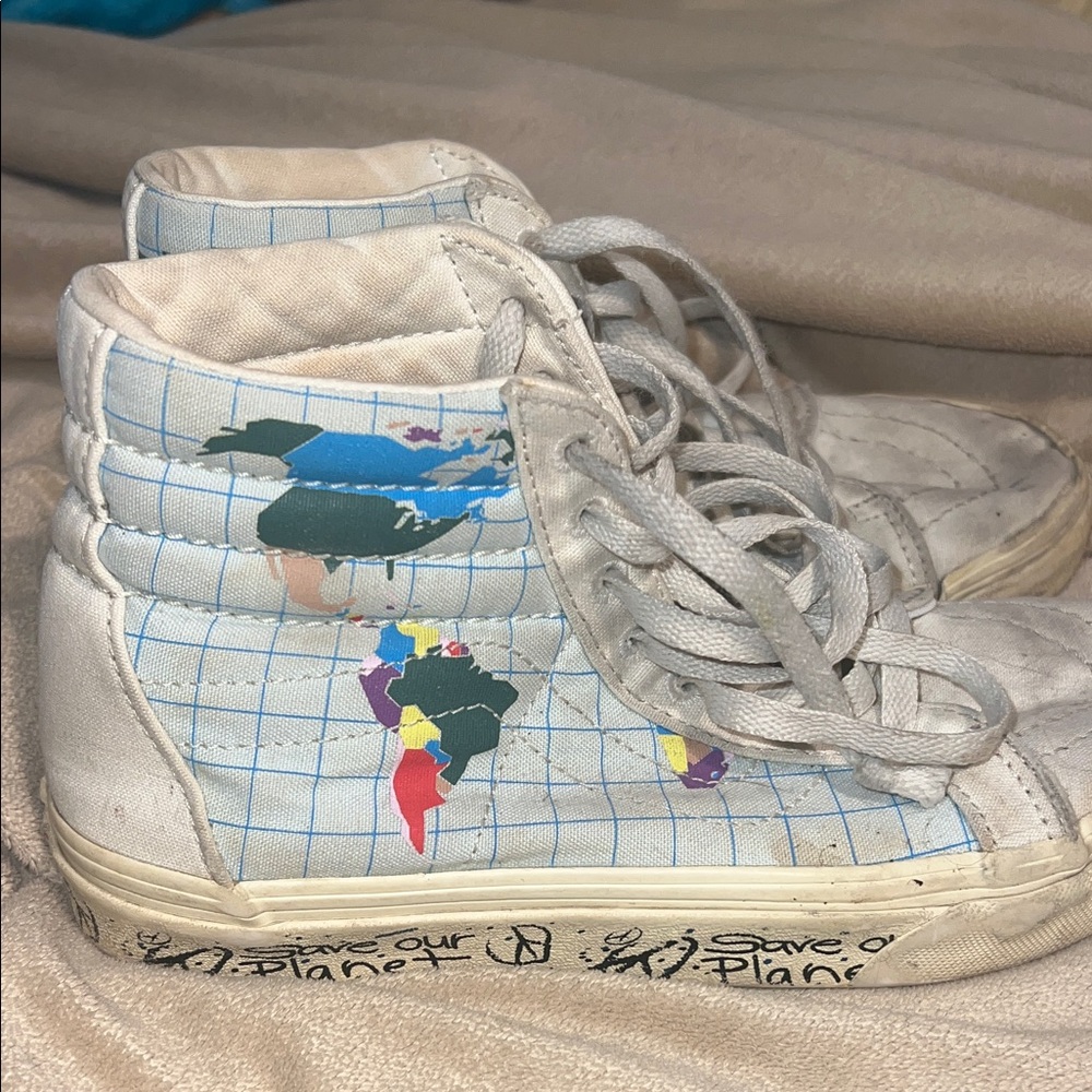 Vans White High-Top Sneakers Save our Planet- size 4.0 (men) & 5.5 (women)